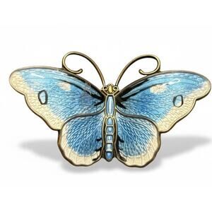 David Andersen Norway Sterling 925 Guilloche Enamel Butterfly Brooch Pin Blue